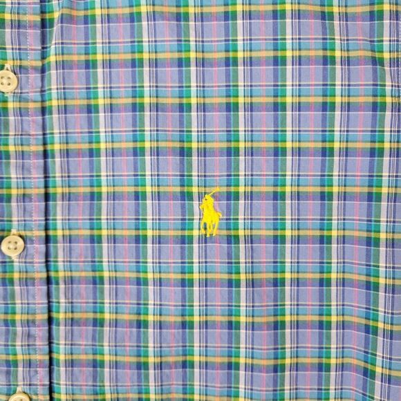 Ralph Lauren Shirt Mens Medium Purple Blue Plaid Button Down Yellow Pony - Picture 2 of 13